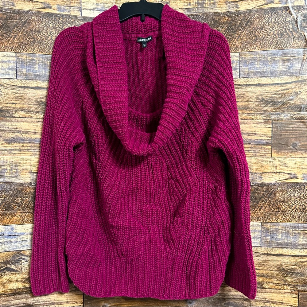 Express | Maroon Oversized Cable Knit Cowl Neck Sweater (size S)